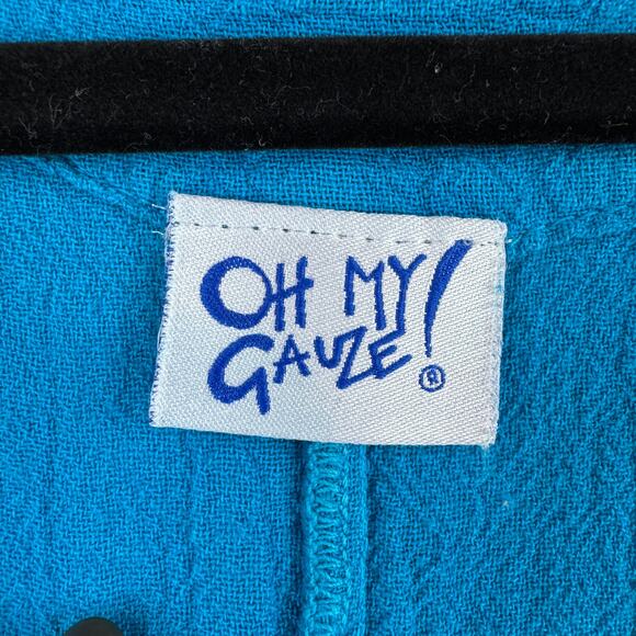 Oh My Gauze! Blue Arty Cotton Gauze Blouse Ruched Tunic Plus Size 3 / XXL 16+ - Picture 11 of 16